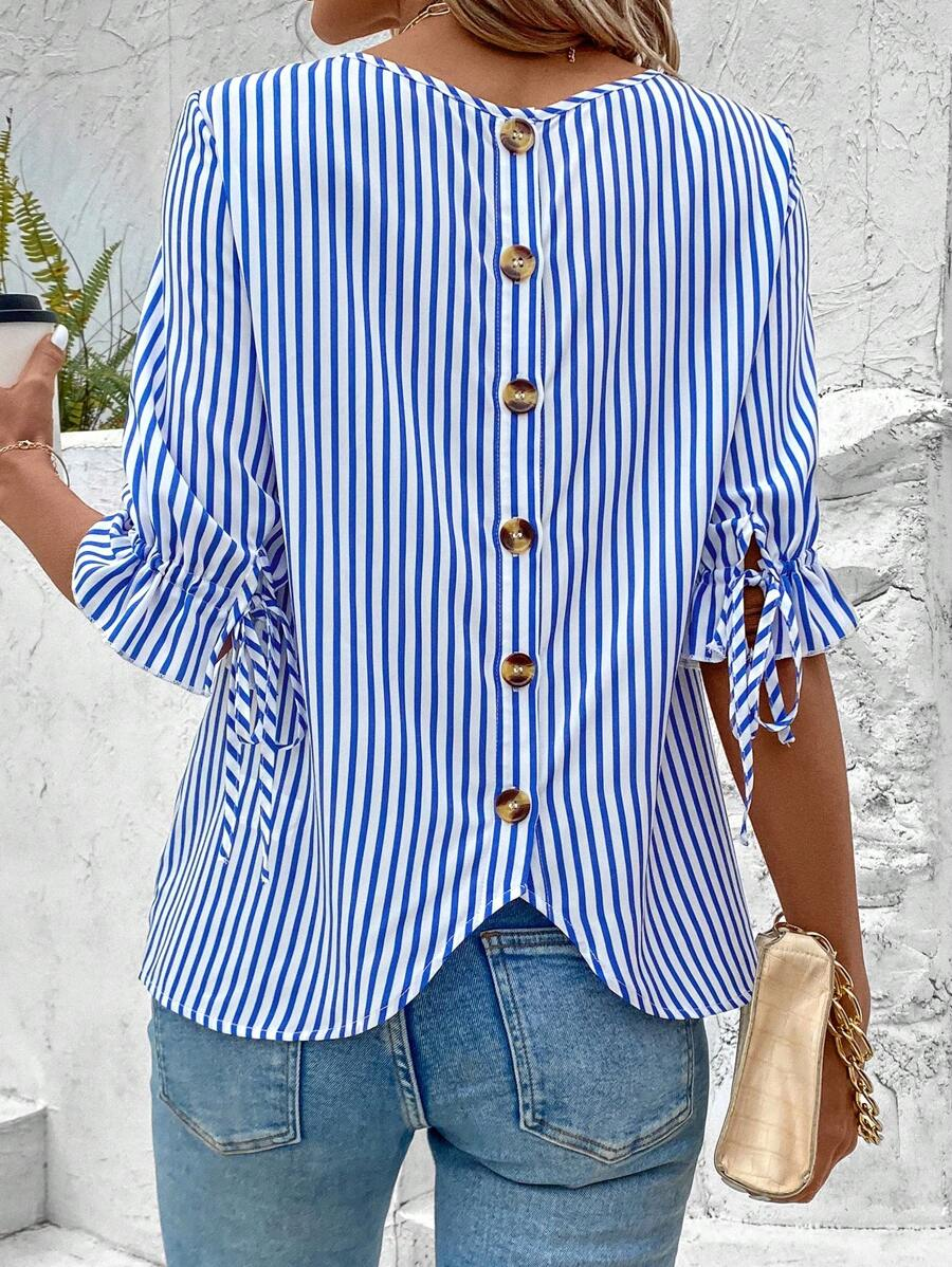 Simple Crew Neck Balloon Sleeve Blouse