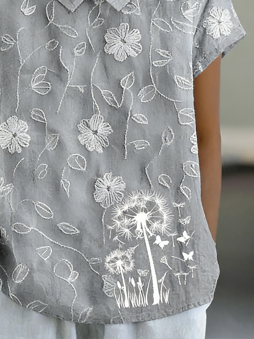 Linen Blend Vintage Lace Shawl Collar Shirt