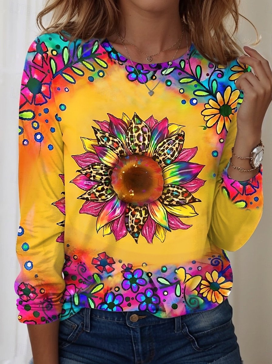 Women's Sunflower Vintage Casual Long Sleeve T-Shirt
