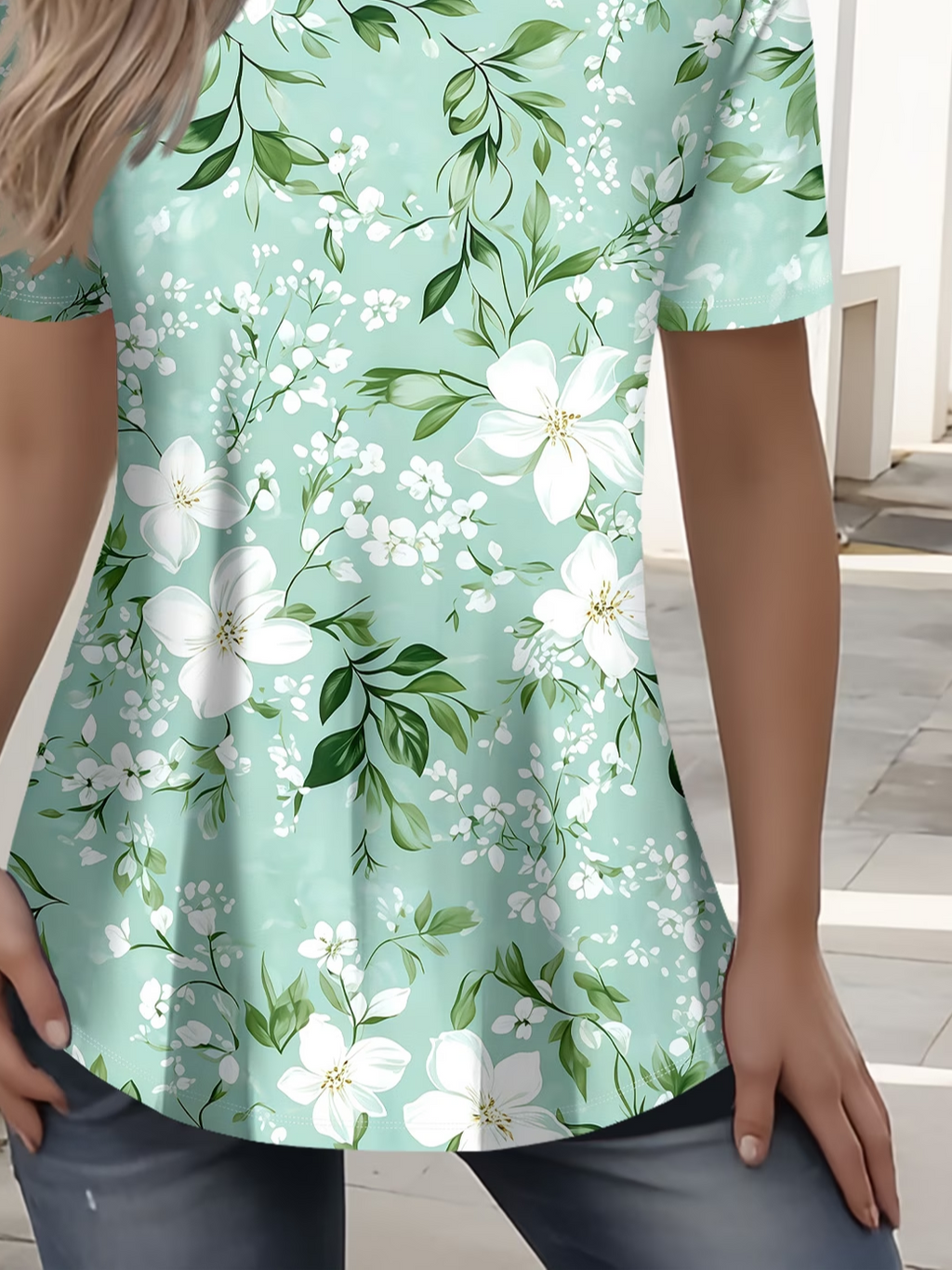 Women's Short Sleeve T-shirt Summer Green Floral Printing Jersey Crew Neck Daily Going Out Casual Top