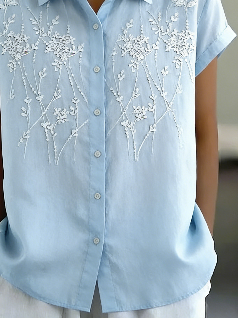 Cotton-Blend Shawl Collar Regular Fit Casual Shirt
