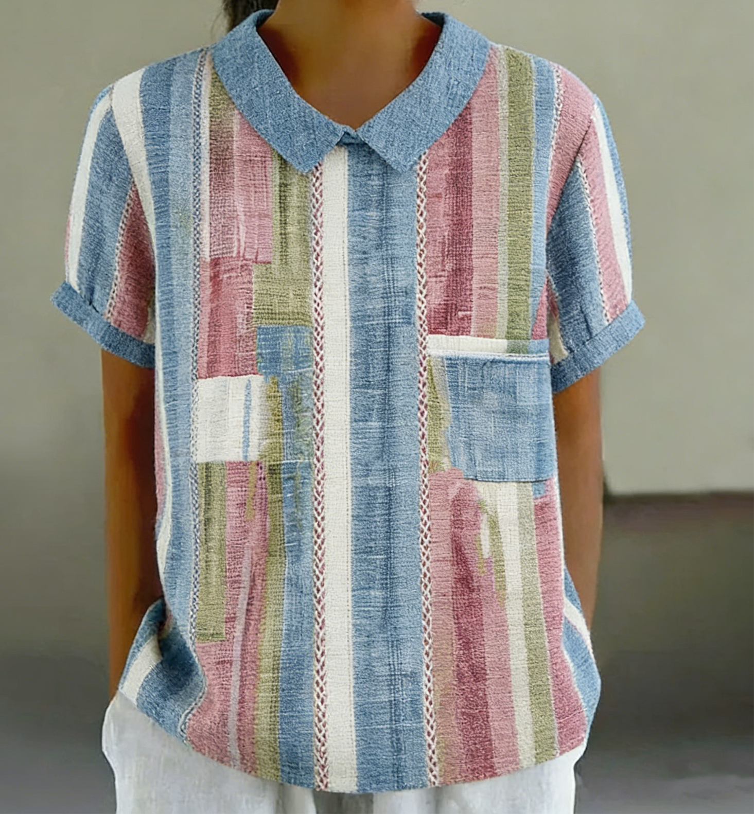 Loose Elegant Geometric Shawl Collar Shirt