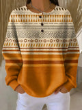 Women's Abstract Print Button-Up Casual Waffle Knit Sweatshirt