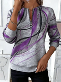 Casual Crew Neck Striped Loose Sweatshirt
