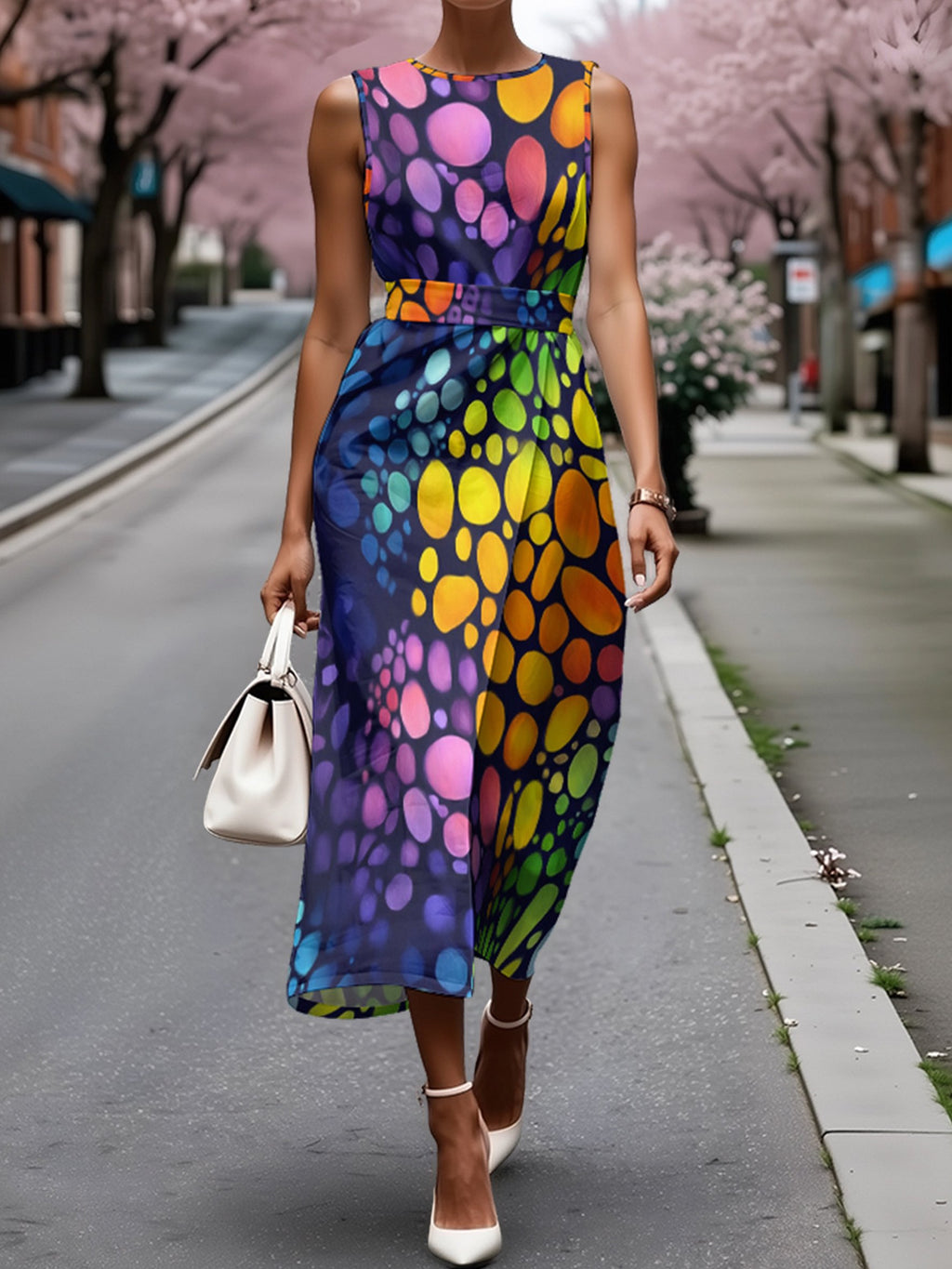 3D Printing Sleeveless Round Neck Easter Summer Casual Maxi Dress