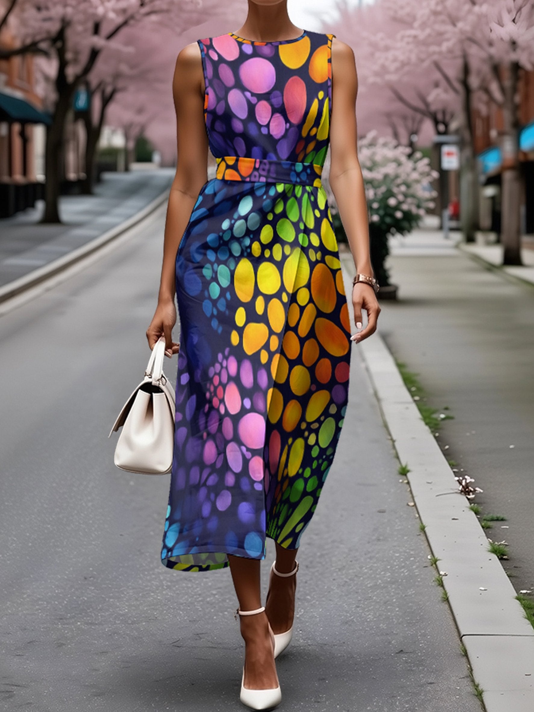 3D Printing Sleeveless Round Neck Easter Summer Casual Maxi Dress