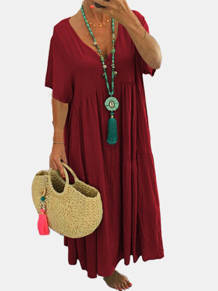 Casual Cotton-Blend Dress With No