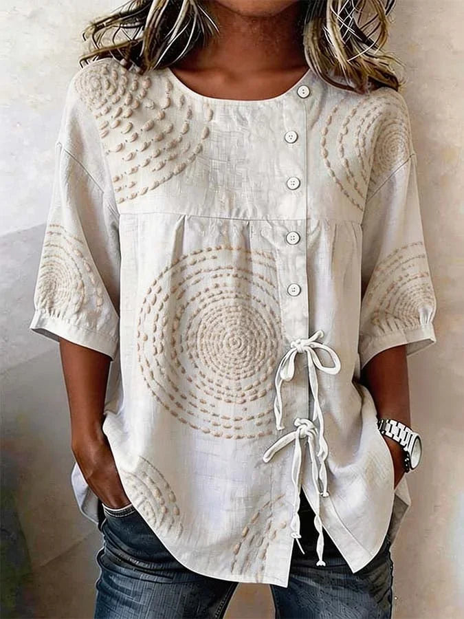 Women's Half Sleeve Shirt Summer Apricot Abstract Crew Neck Daily Going Out Vintage Top