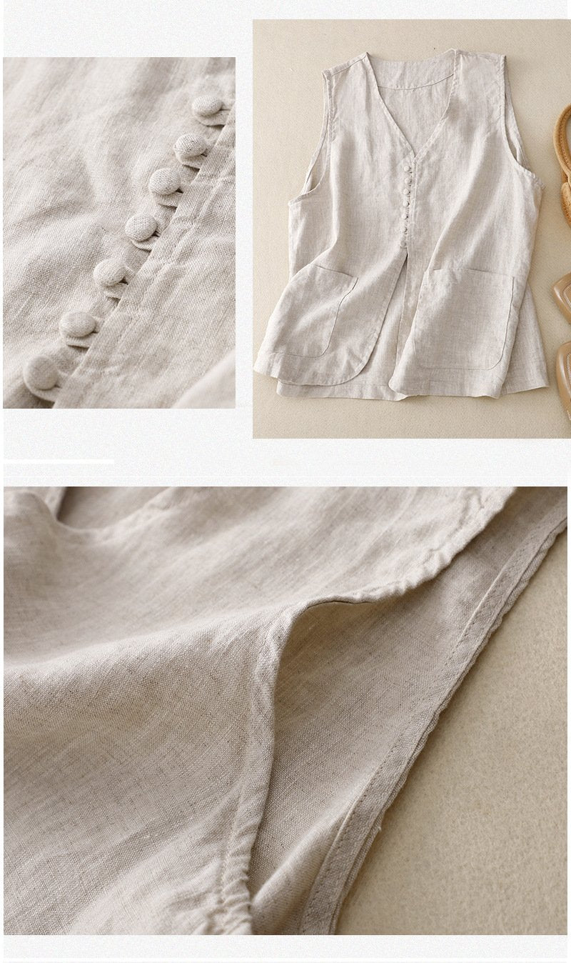 Plain Casual Others Cotton And Linen Vest