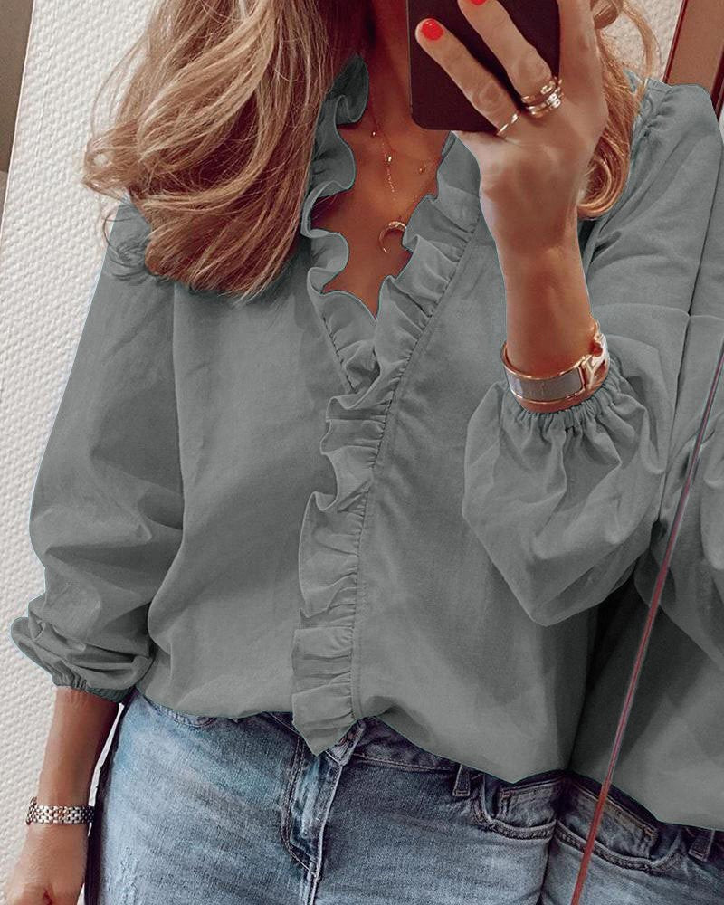 Women Plain Daily Loose Cotton And Linen Long Sleeve Blouse