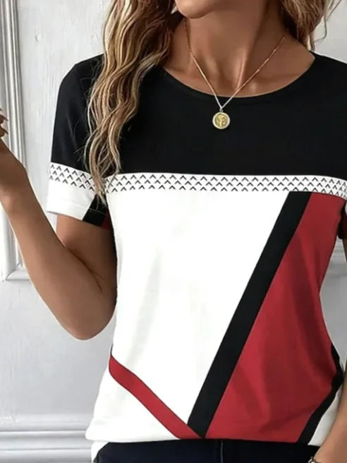 Women's Short Sleeve T-shirt Summer Red Abstract Printing Jersey Crew Neck Daily Going Out Casual Top