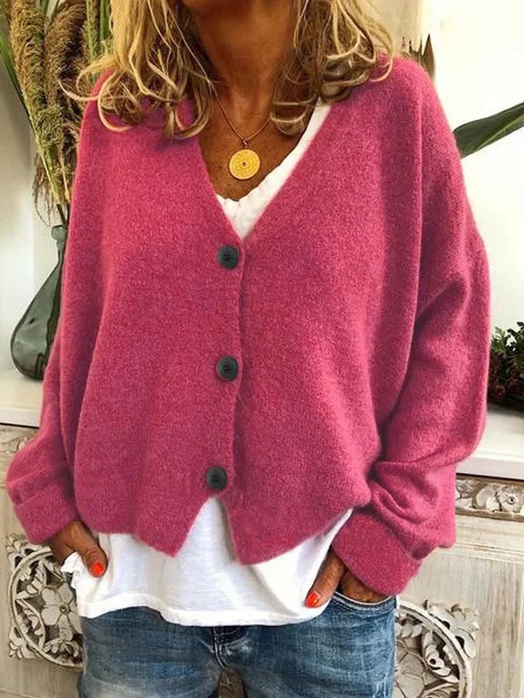 Women's Casual V-Neck Button Long Sleeve Cardigan