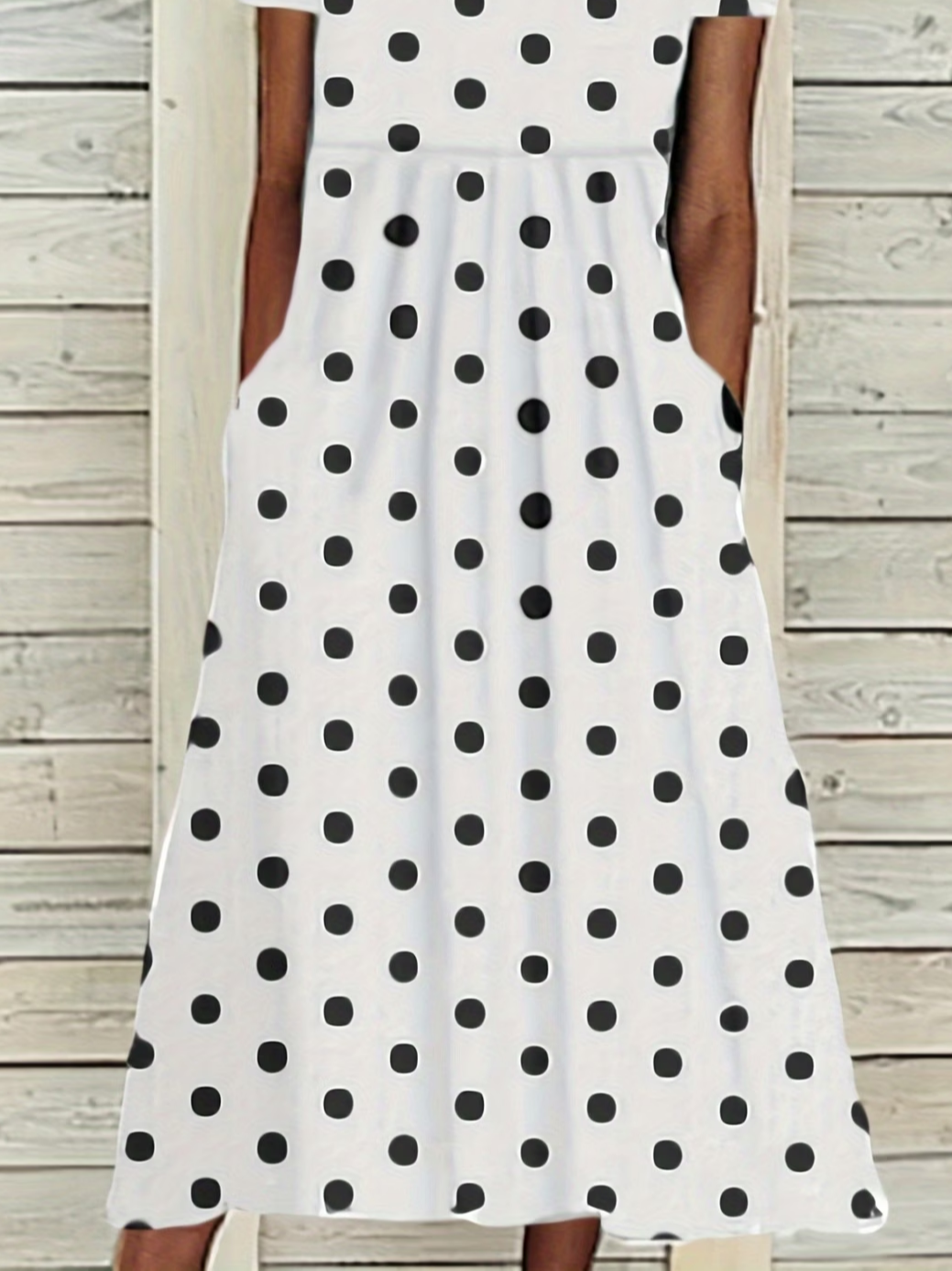 Women's Short Sleeve Summer White Polka Dots Printing Crew Neck Daily Going Out Casual Maxi H-Line Shift Dress Dress