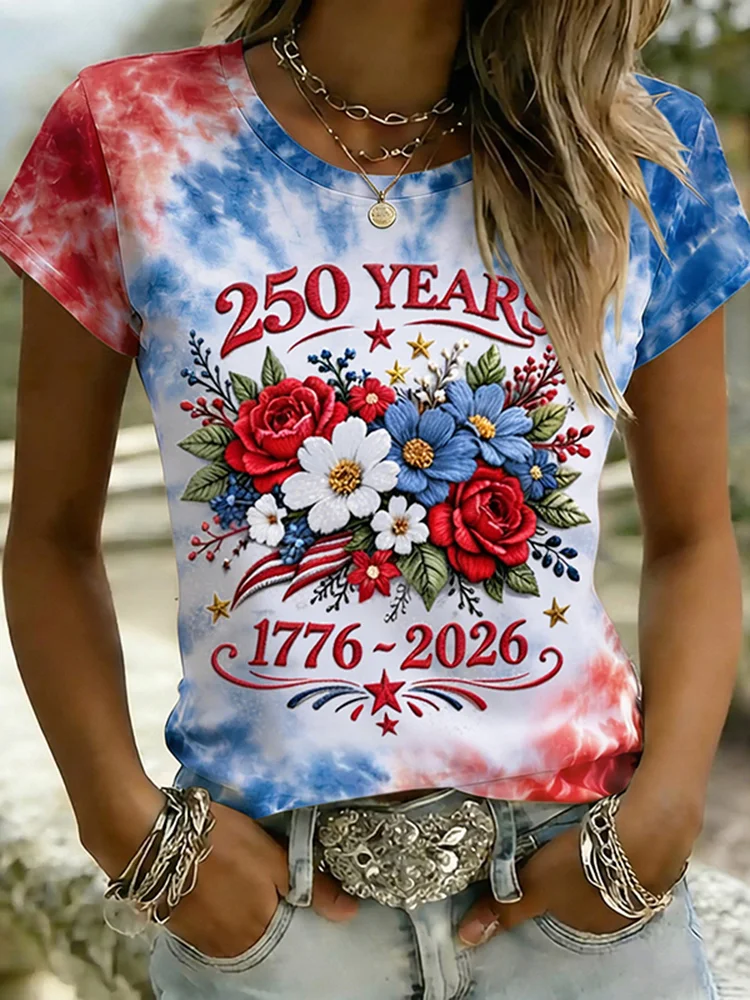 Women's Short Sleeve T-shirt Summer As Picture Text Letters Printing Jersey Crew Neck Daily Going Out Casual Top
