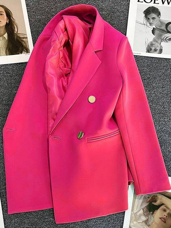 Women's Double Breasted Gold Button Blazer with Peak Lapel