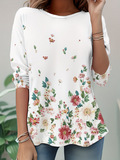 Women's Long Sleeve T-shirt Spring/Fall White Floral Jersey Crew Neck Daily Going Out Casual Top
