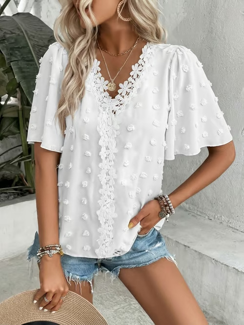 Women's Loose V Neck Short Sleeve Top Summer Going Out Casual Elegant Blouse
