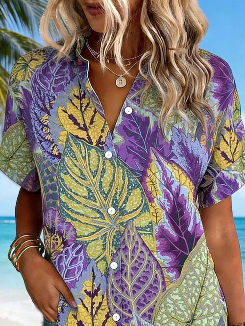 3D Printing Tropical Printed Shawl Collar Short Sleeve Summer Vacation Going Out Casual Shirt