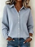 Women's Long Sleeve Shirt Spring/Fall Blue Striped Buckle Shirt Collar Daily Going Out Casual Top
