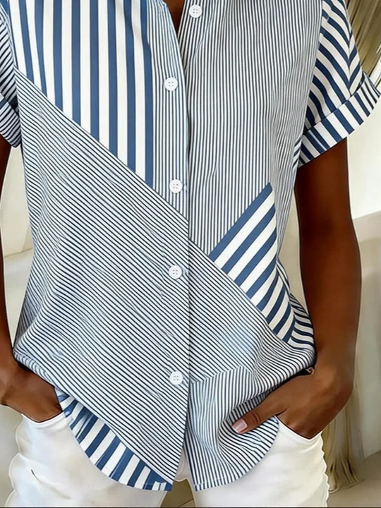 Striped Elegant Shawl Collar Shirt