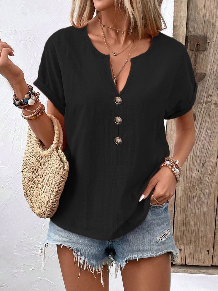 Women's Short Sleeve T-Shirt Summer Orange Solid V-Neck Bat Sleeve Daily Outing Casual Tops