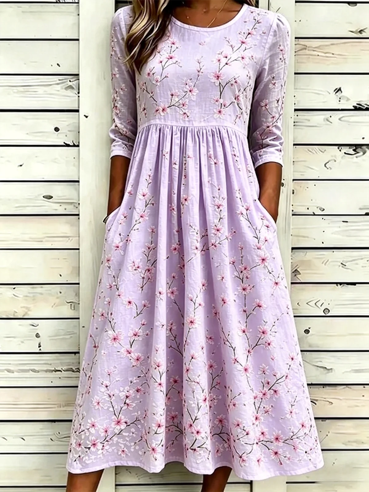 Women's White Floral Print Maxi Dress Short Sleeve Casual A-Line with Pockets