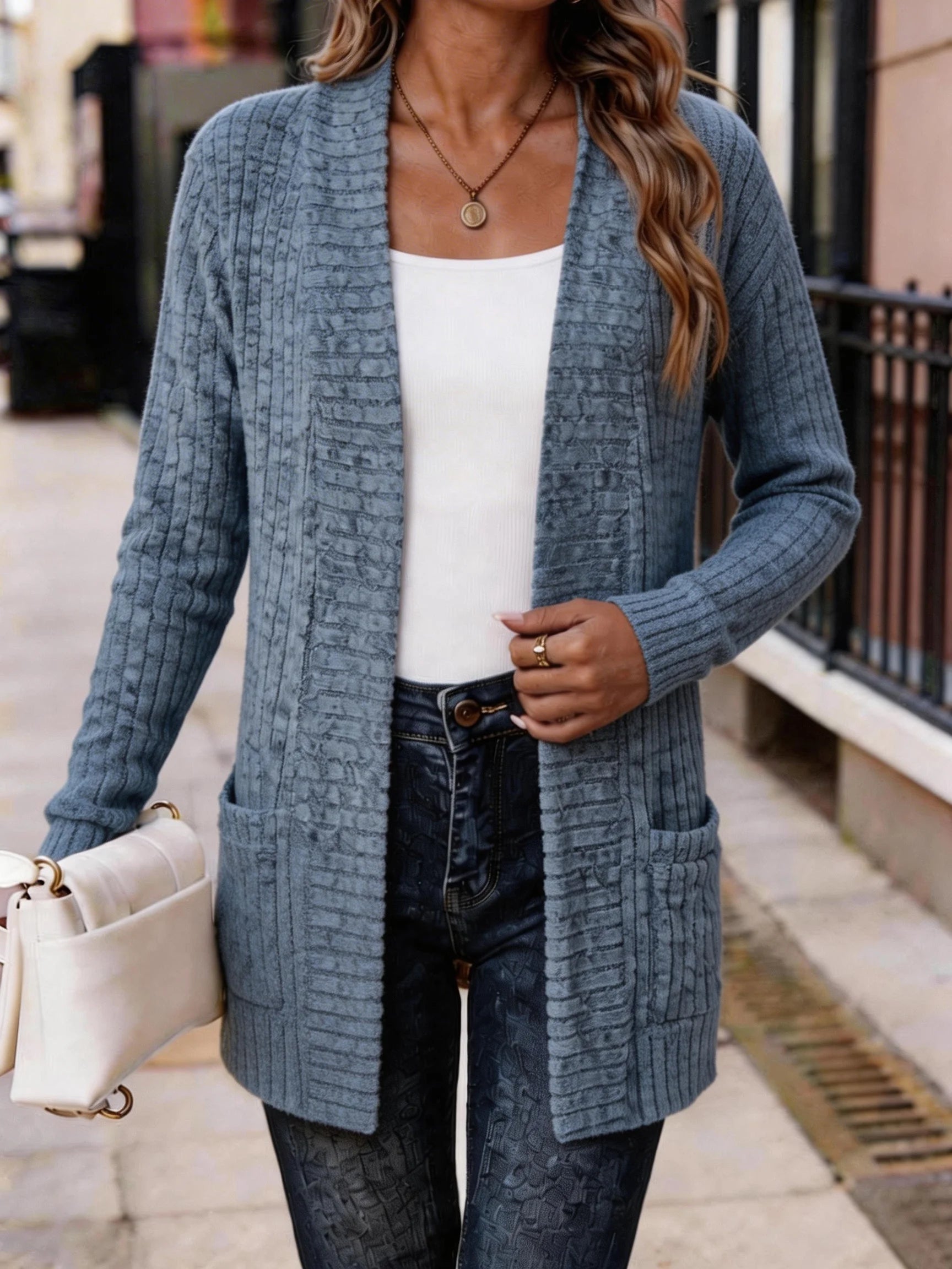 Basic Loose Autumn And Winter New Solid Color Cashmere Long-sleeved Bottoming Cardigan Knitted Cardigan