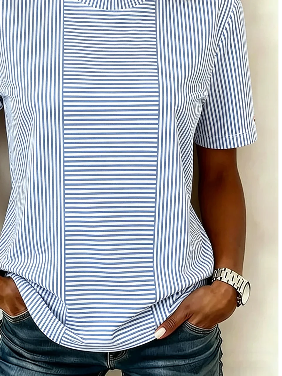 Regular Fit Striped Casual Crew Neck T-Shirt