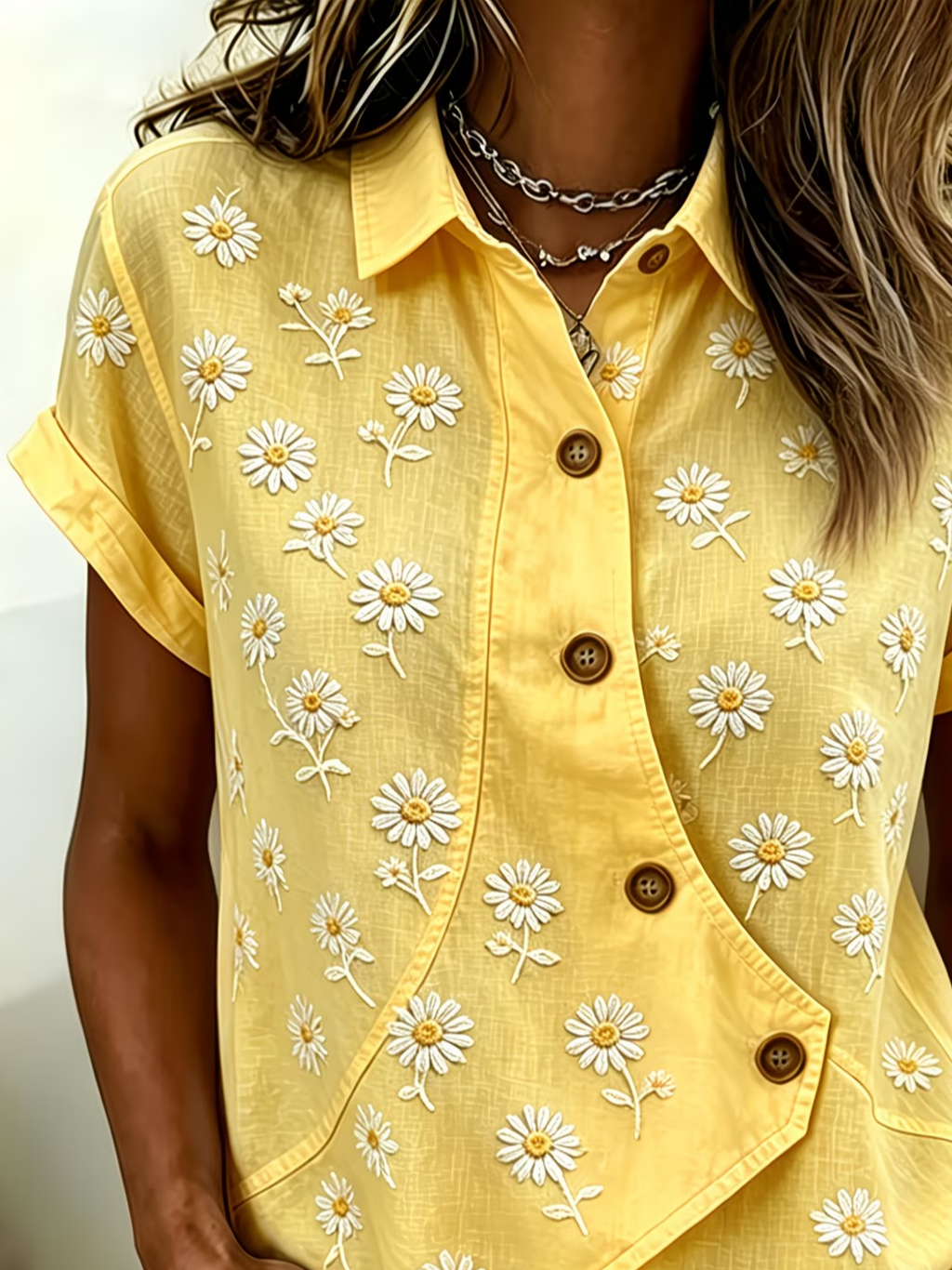 Women's Short Sleeve Shirt Summer Yellow Floral Printing Shawl Collar Daily Going Out Vintage Top