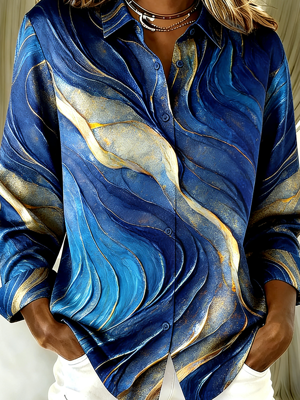 Loose Shirt Collar Simple Gradient Pattern Shirt