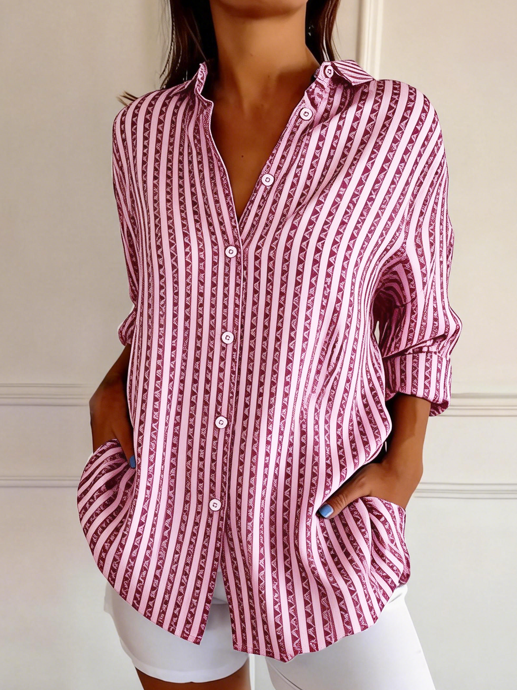 Striped Loose Shirt Collar Vintage Shirt