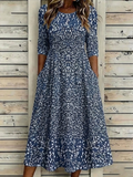 Women's Half Sleeve Summer Navyblue Abstract Printing Crew Neck Daily Going Out Casual Maxi H-Line Dress