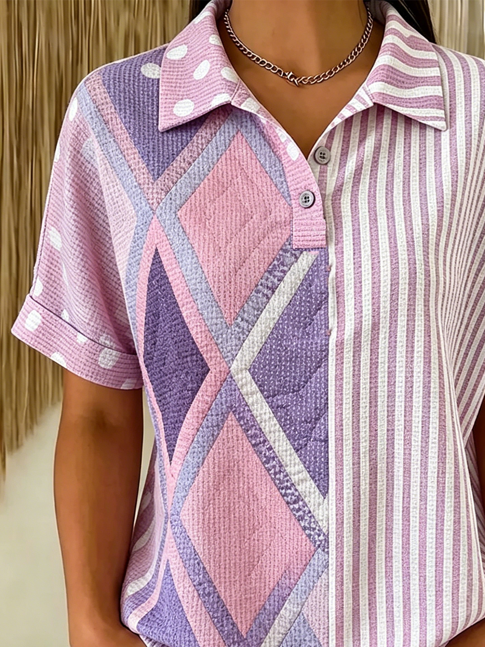 Vintage Loose Polo Collar Striped T-Shirt