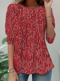 Women's Long Sleeve T-shirt Spring/Fall Red Abstract Stripes Printing Jersey Crew Neck Daily Going Out Casual Top