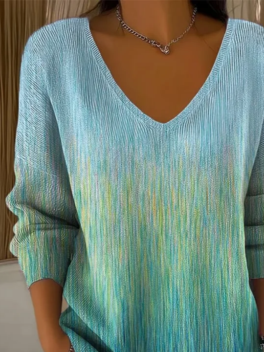 Women's Long Sleeve T-shirt Spring/Fall Green Abstract Printing V Neck Daily Going Out Casual Top
