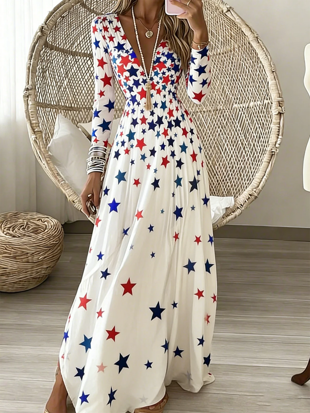 Regular Fit Vintage V Neck Dress With No