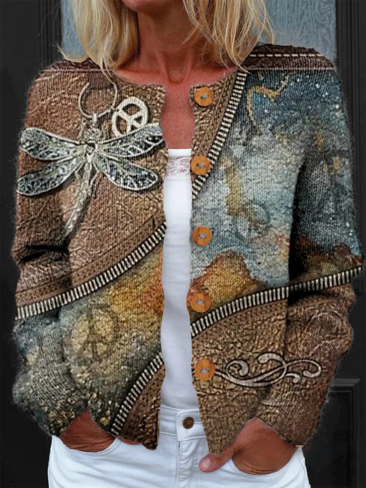 Crew Neck Casual Loose Knitted Cardigan