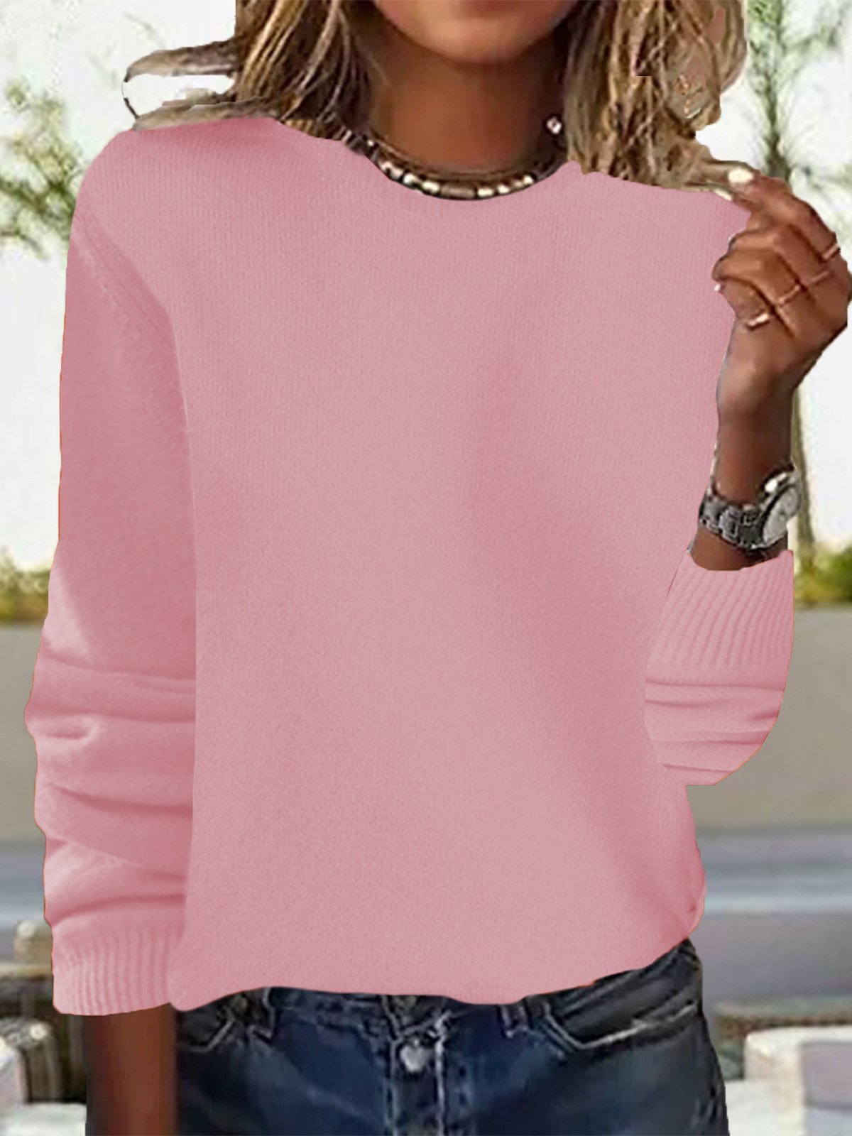 Women Casual Plain Spring/Fall Daily Loose Long Sleeve Yarn/Wool yarn H-Line Regular Sweaters