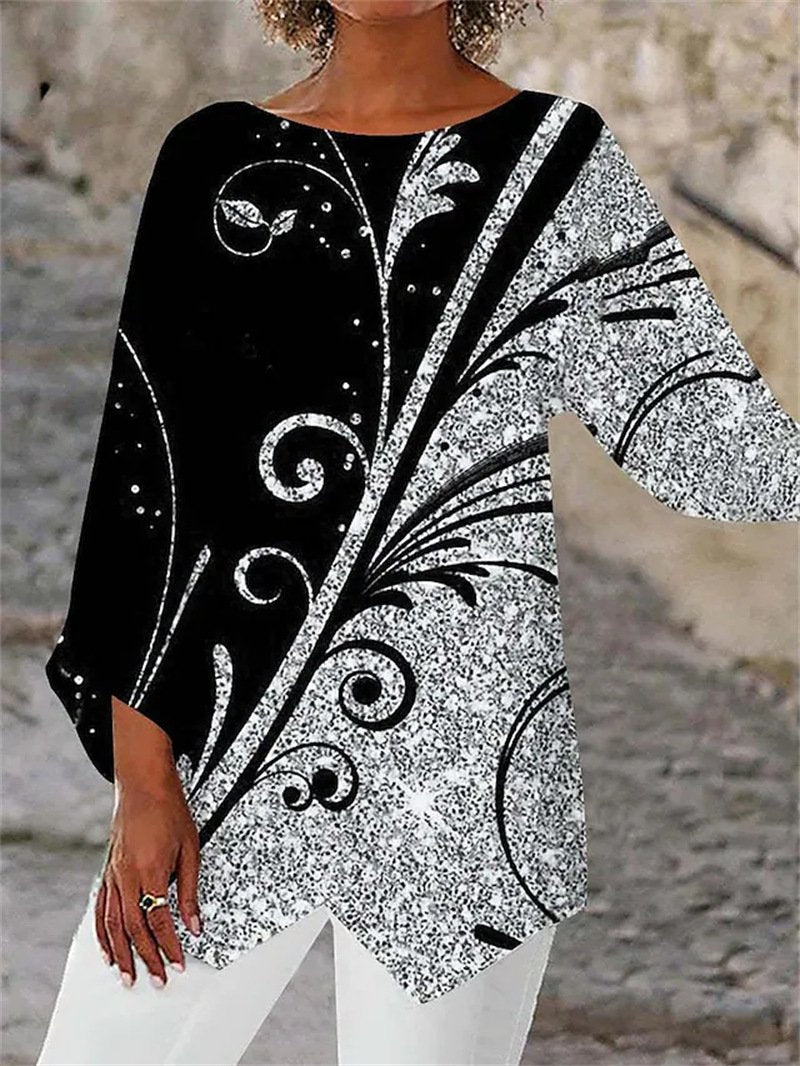 Women Casual Abstract Summer Polyester Daily Loose Blouses