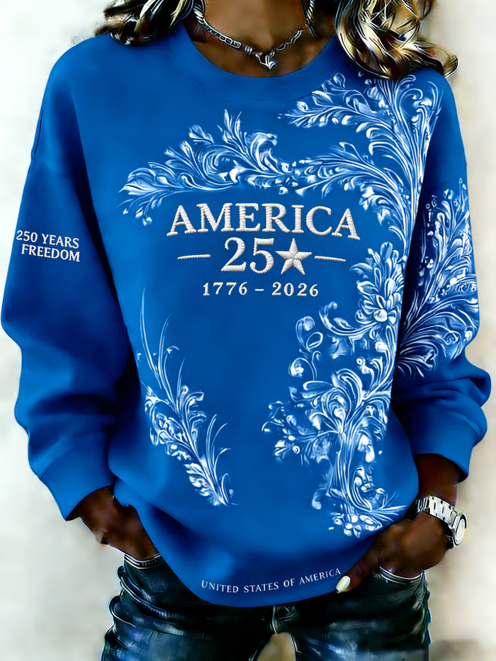 America 250th Letter Graphic 3D Print Sweatshirt
