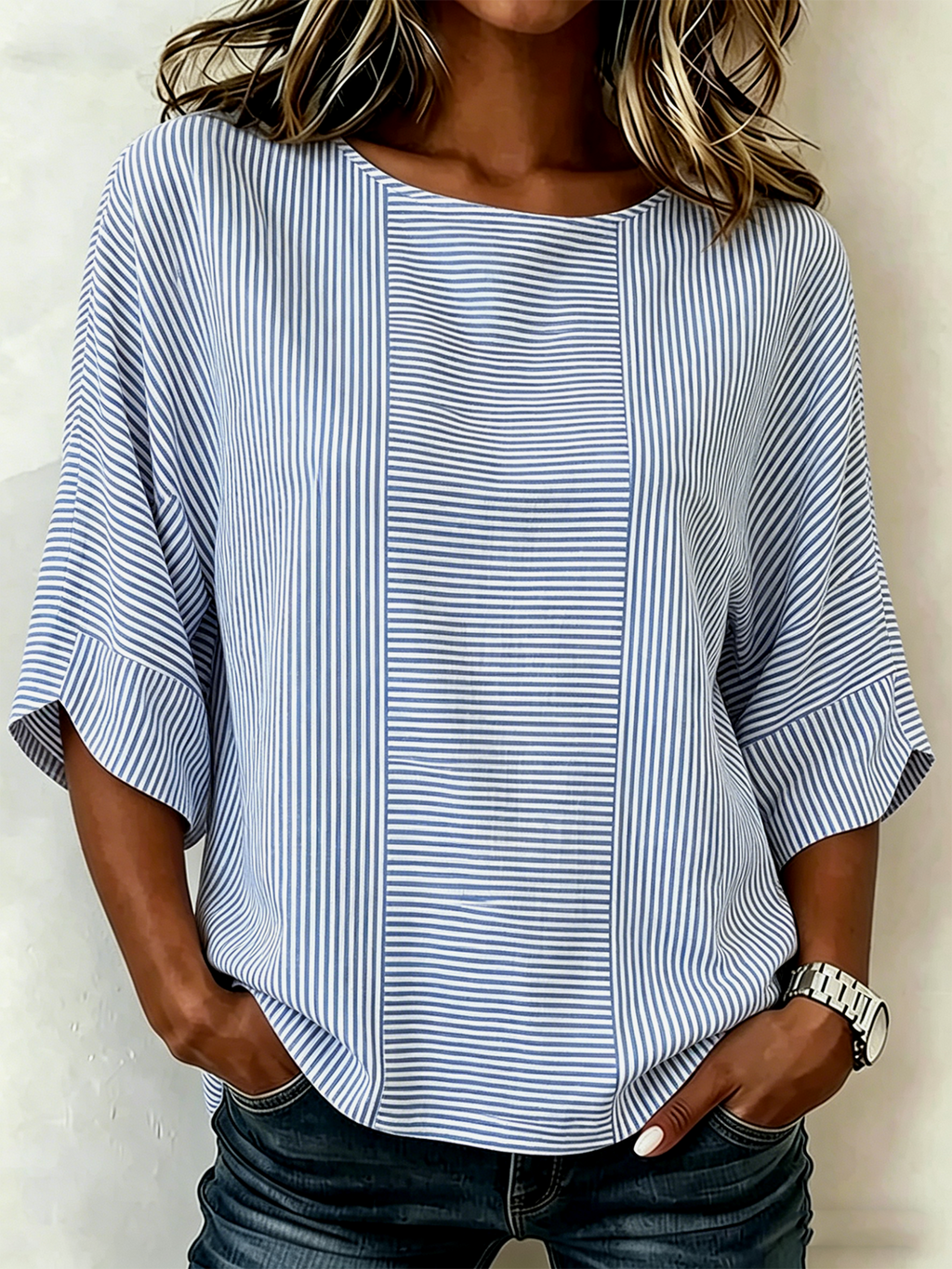 Striped Loose Casual Cotton And Linen Shirt