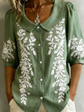 Loose Shawl Collar Floral Vintage Shirt