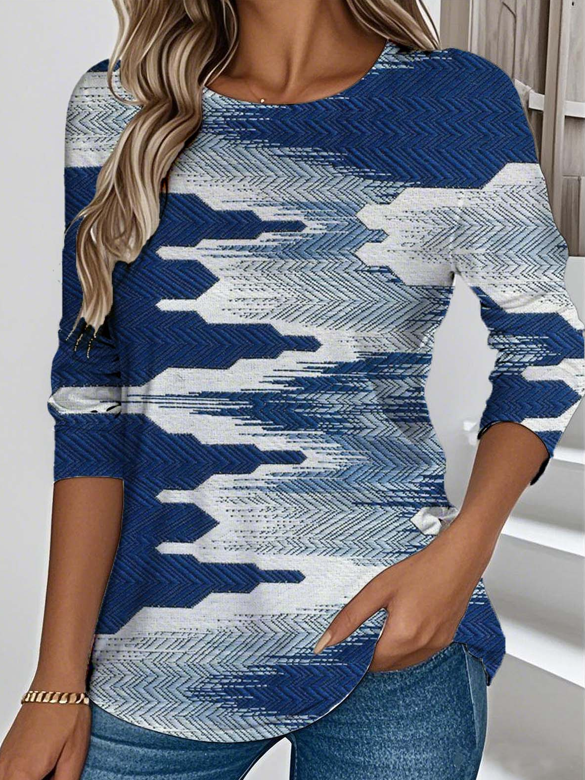 Jersey Crew Neck Casual Striped T-Shirt