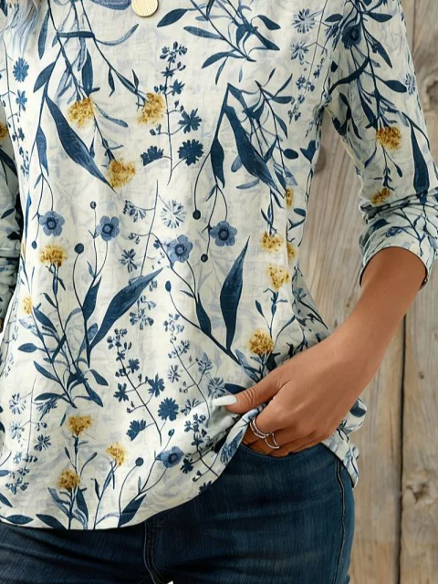 Women's Long Sleeve T-shirt Spring/Fall As Picture Floral Printing Jersey Crew Neck Daily Going Out Casual Top