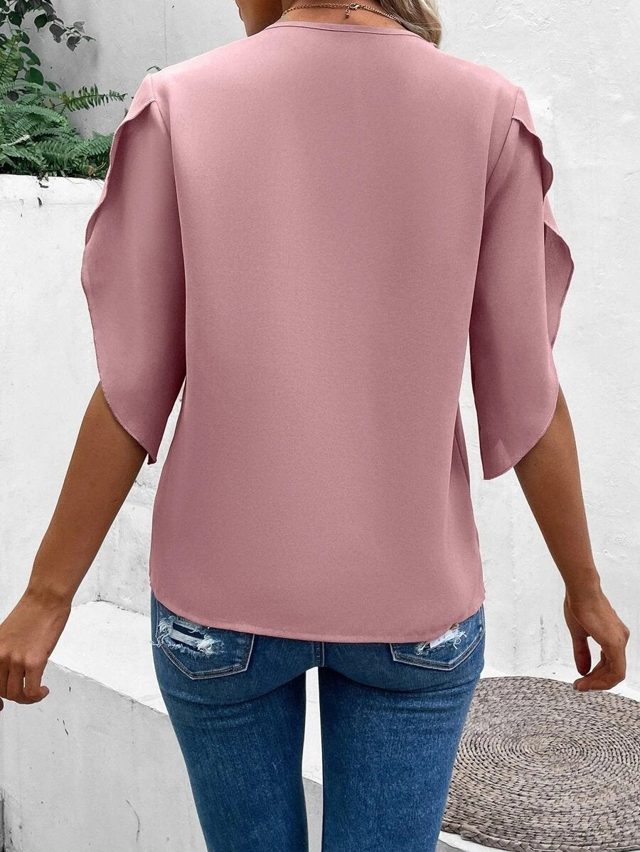 Elegant Linen Blend V Neck T-Shirt
