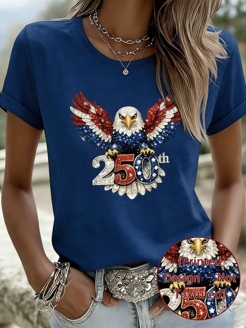 3D Printing Eagle Old Glory Round Neck Short Sleeve 250th Anniversary Vintage Casual T-Shirt