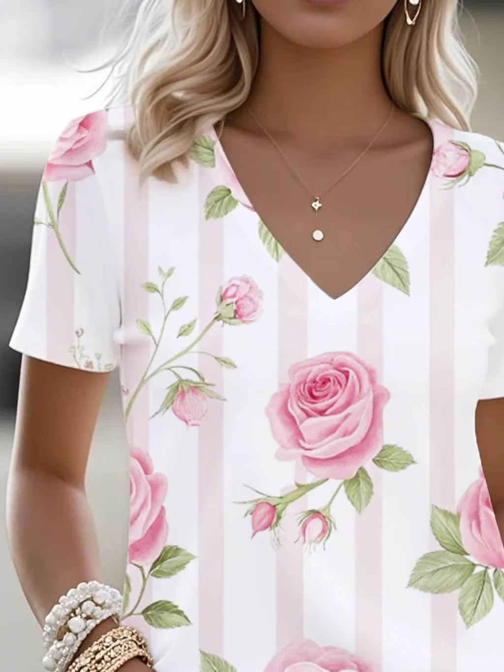 Women's Short Sleeve T-shirt Summer White Floral Printing V Neck Holiday Going Out Vintage Top