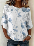 Women's Half Sleeve Blouse Summer White Floral Printing Crew Neck Daily Going Out Vintage Top