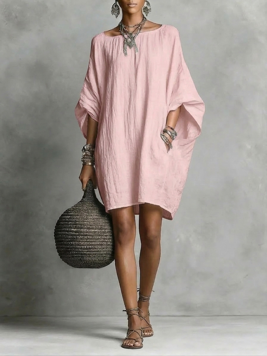 Casual Plain Boat Neck Mini Dress