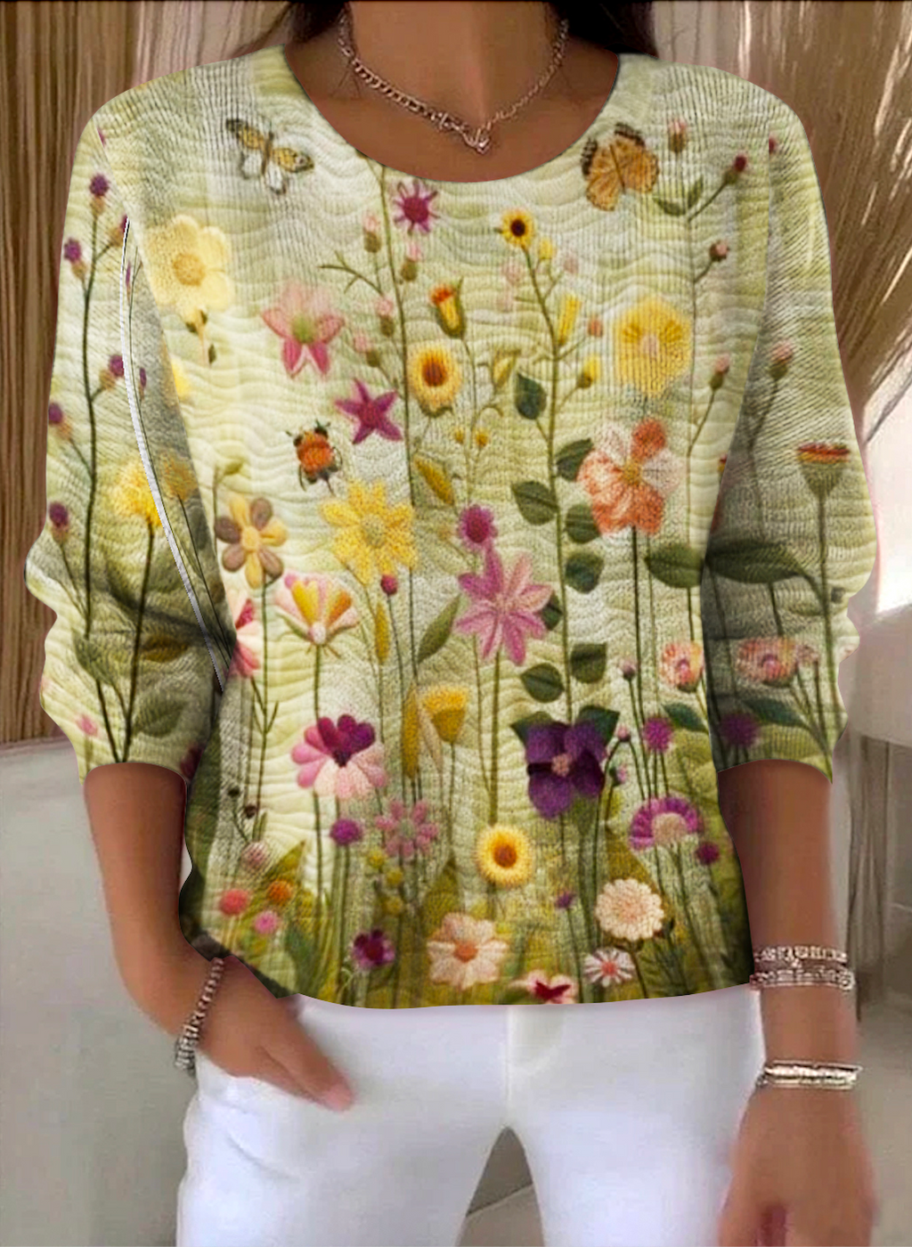 Floral Cotton Regular Fit Casual Sweater